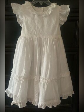 Girls' White Dotted Swiss Ruffle Tiered Dress